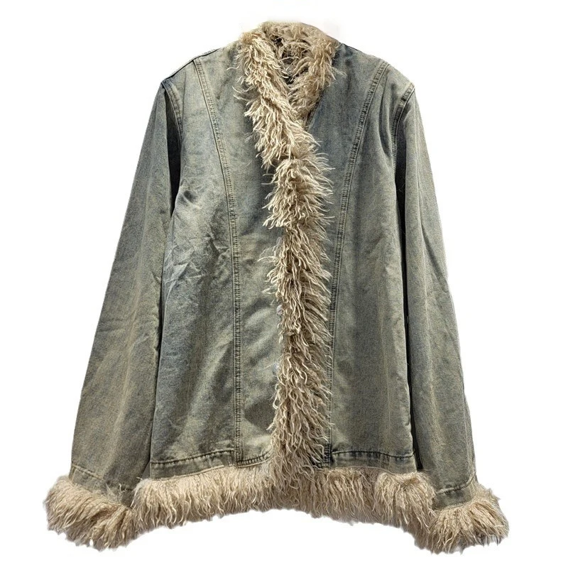 WTHT Fashion Women's Vintage Color Design Spliced Plush Edge Denim Coat 2024 Autumn V-neck Long Sleeves Jacket Female 1LS199
WTHT Fashion Women's Vintage Color Design Spliced Plush Edge Denim Coat 2024 Autumn V-neck Long Sleeves Jacket Female 1LS199