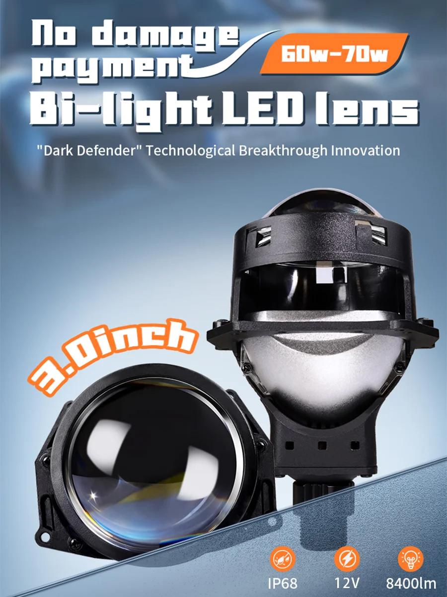 3.0 Inch Bi LED Projector Headlight 60/70W 8400LM 6000K IP68 Waterproof Car Retrofit LED Lens 12V
3.0 Inch Bi LED Projector Headlight 60/70W 8400LM 6000K IP68 Waterproof Car Retrofit LED Lens 12V