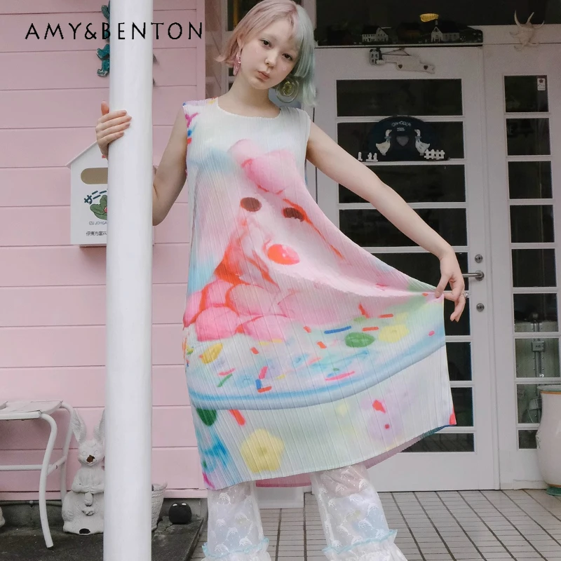 Japanese Summer Women's Cute Blue Sleeveless Cartoon Print Pleated Thin Dress Soft Girl Crew Neck Medium And Long Vest Dresses
Japanese Summer Women's Cute Blue Sleeveless Cartoon Print Pleated Thin Dress Soft Girl Crew Neck Medium And Long Vest Dresses