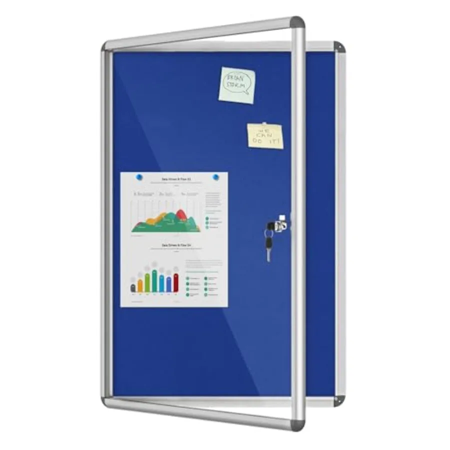 36"x24" Enclosed Bulletin Board Lockable Weather-Resistant Aluminum Cork Noticeboard for School and Office Silver Frame w/Blue
36"x24" Enclosed Bulletin Board Lockable Weather-Resistant Aluminum Cork Noticeboard for School and Office Silver Frame w/Blue