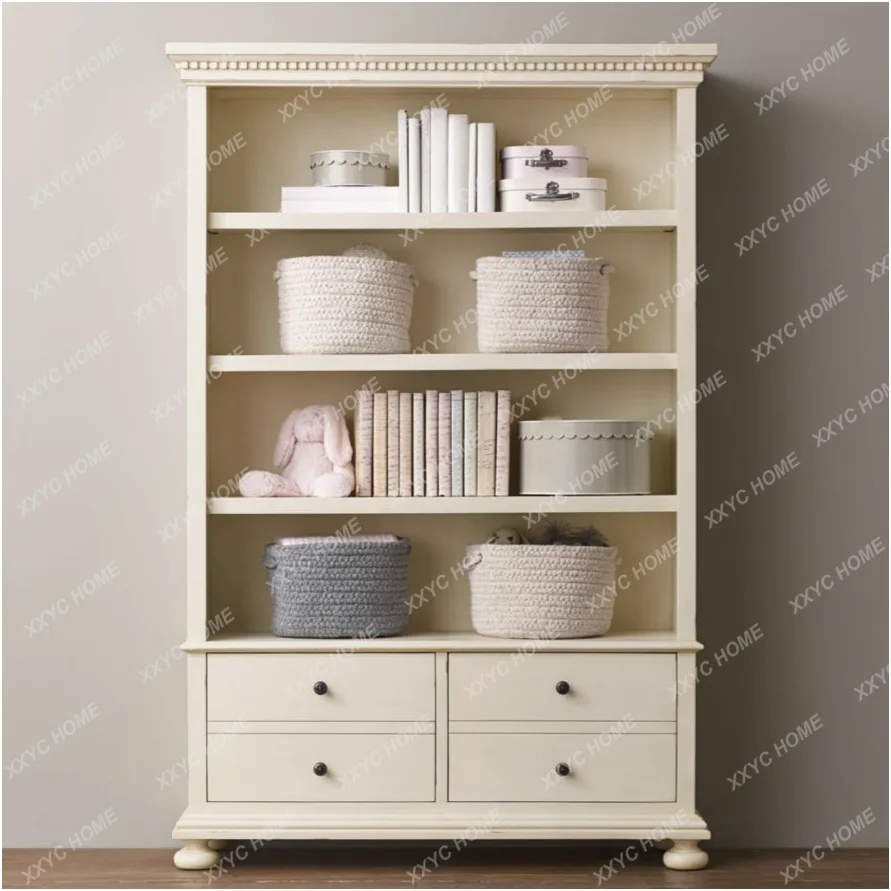 Rustic solid wood white kids' bookcase storage cabinet
Rustic solid wood white kids' bookcase storage cabinet