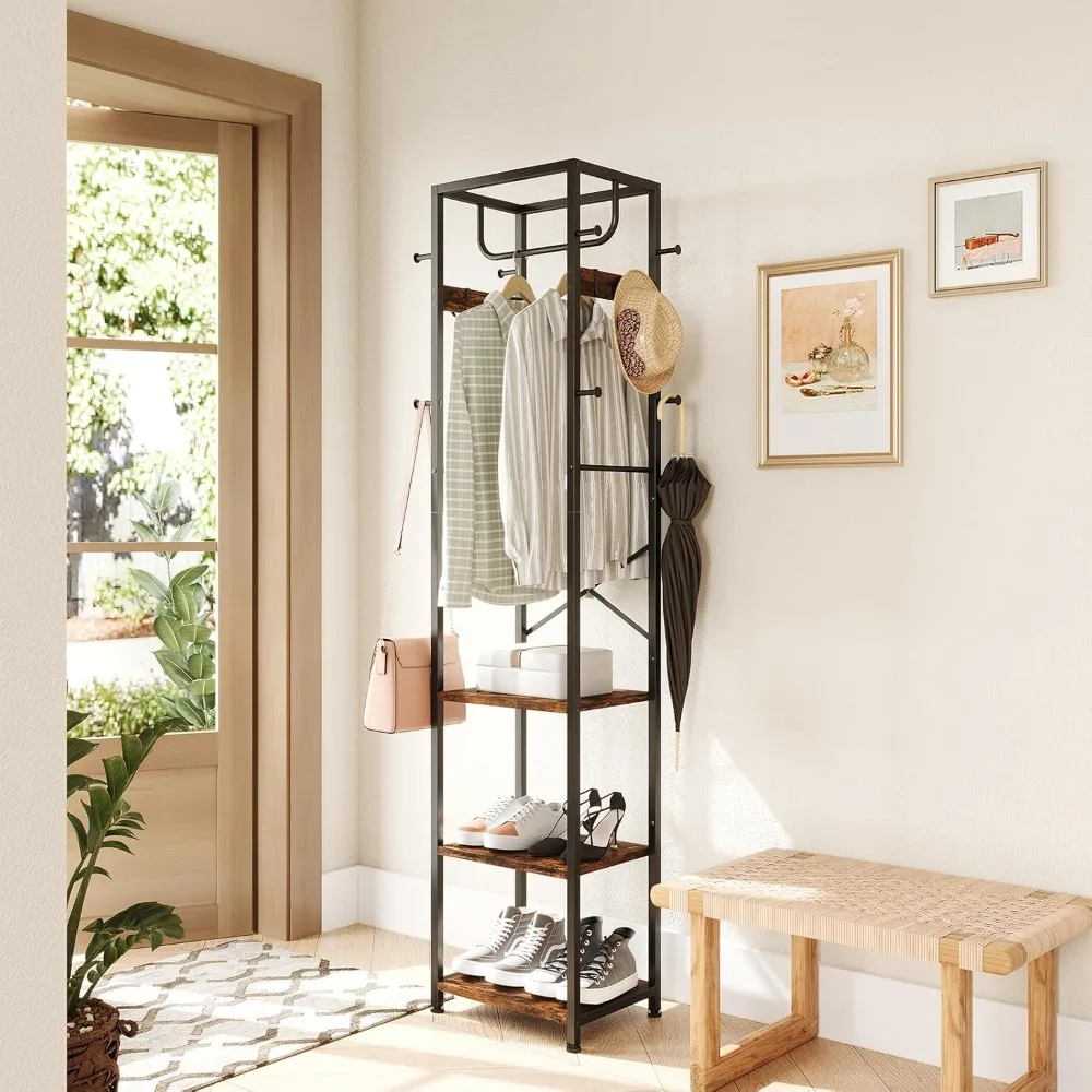 Coat Rack Freestanding, Hall Tree with 3 Storage Shelves and 12 Hooks, Industrial Clothes Rack Stand Organizer for Bedroom
Coat Rack Freestanding, Hall Tree with 3 Storage Shelves and 12 Hooks, Industrial Clothes Rack Stand Organizer for Bedroom