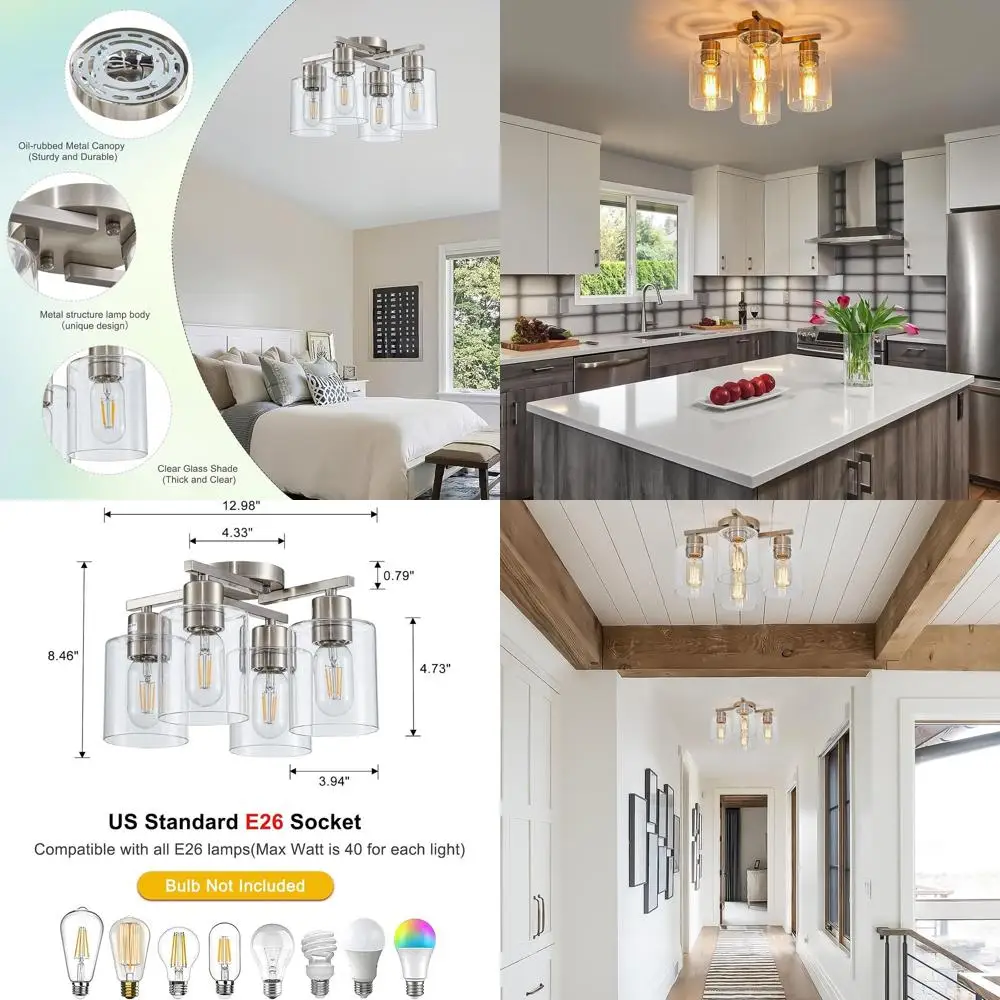 Modern Brushed Nickel Semi-Flush Ceiling Light with Clear Glass Shade for Kitchen, Dining, Bedroom, and Hallway
Modern Brushed Nickel Semi-Flush Ceiling Light with Clear Glass Shade for Kitchen, Dining, Bedroom, and Hallway