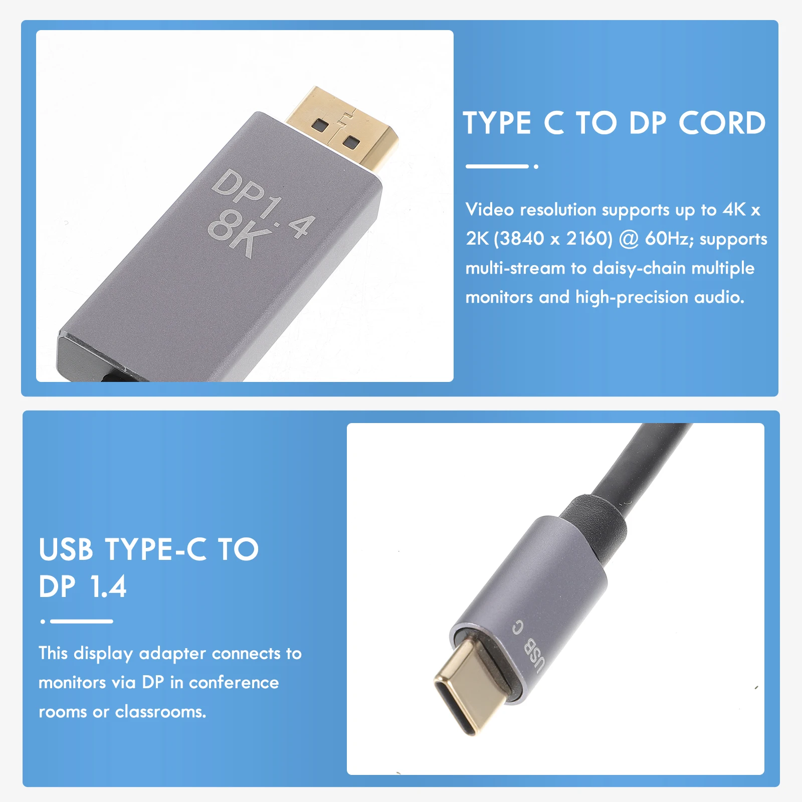 Cable for Projector Computer Monitors USB Displayport 1.4 Oxygen-free Copper Type USB-C Video Converter
Cable for Projector Computer Monitors USB Displayport 1.4 Oxygen-free Copper Type USB-C Video Converter