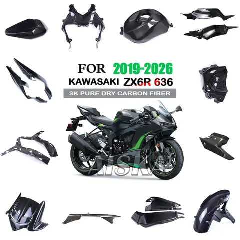 Motorcycle 3K Carbon Fiber For KAWASAKI ZX6R 2019-2026 2023 2024 2025 Fender Fuel Tank Side Panel Frame Chain Cover Fairing Kit
