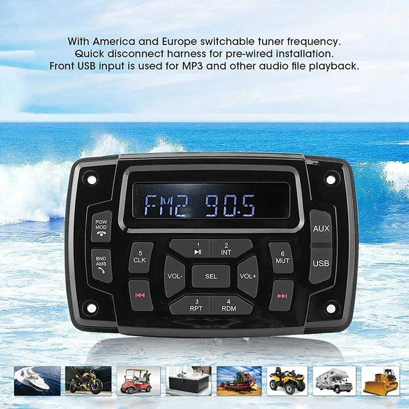 Marine Bluetooth Receiver, MP3 Player, 12V FM AM Receiver Stereo Receiver For Marine Boat Marine Stereo
Marine Bluetooth Receiver, MP3 Player, 12V FM AM Receiver Stereo Receiver For Marine Boat Marine Stereo