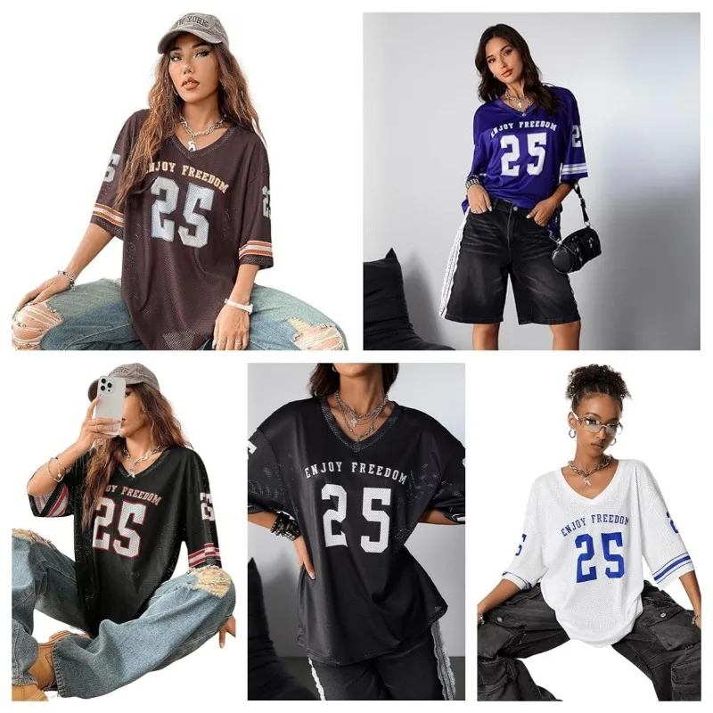 Summer Must-have New 25 Printed T-shirt Women's V-neck Short-sleeved Mesh Sports Football Sportswear Y2K Loose Plus Size Top
Summer Must-have New 25 Printed T-shirt Women's V-neck Short-sleeved Mesh Sports Football Sportswear Y2K Loose Plus Size Top