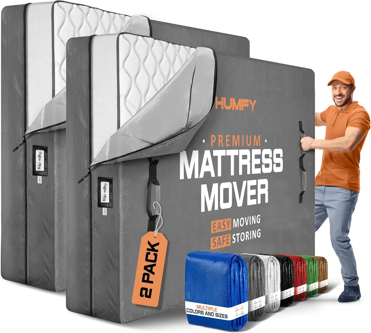 Мешки для перевозки матрасов King Size с 8 ручками, износостойким чехлом и двойными молниями - многоразовые защитные чехлы (2 шт.)
Мешки для перевозки матрасов King Size с 8 ручками, износостойким чехлом и двойными молниями - многоразовые защитные чехлы (2 шт.)