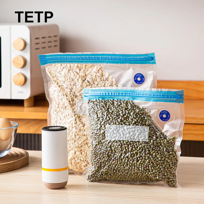 Пакеты TETP для вакуумного упаковщика, многоразовые кухонные пакеты для замораживания пищи, органайзеры для хранения, упаковки, с зажимами
Пакеты TETP для вакуумного упаковщика, многоразовые кухонные пакеты для замораживания пищи, органайзеры для хранения, упаковки, с зажимами