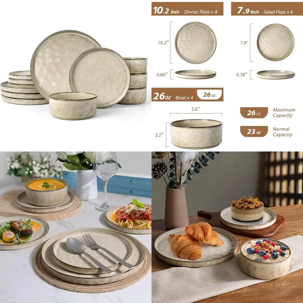 dinnerware set for 4, 12 piece plates and bowls ceramic dish set, includes dinner salad plates, cereal bowls, microwave & dishw
dinnerware set for 4, 12 piece plates and bowls ceramic dish set, includes dinner salad plates, cereal bowls, microwave & dishw