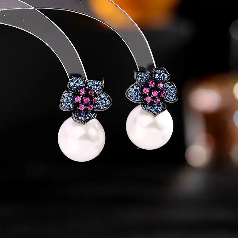 Baroque Vintage Style Hot Pink Pistil Dark Blue Flower and Pearl Stud Earrings Fairy Jewelry
Baroque Vintage Style Hot Pink Pistil Dark Blue Flower and Pearl Stud Earrings Fairy Jewelry