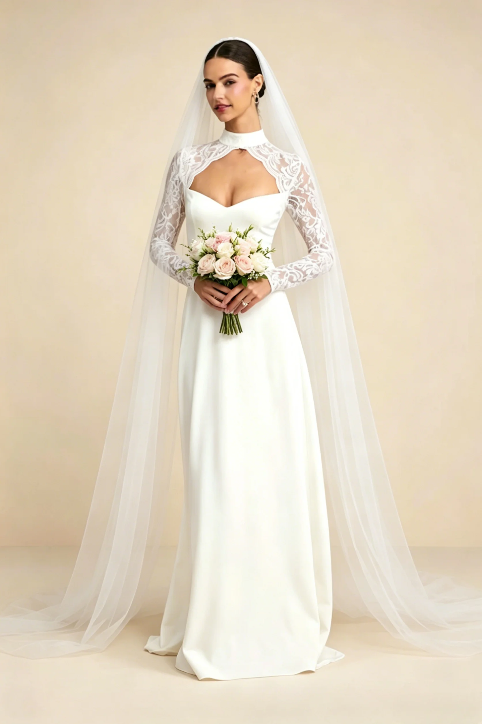 ExquisiteBride Wedding Dresses High-Necked LaceLong Ssleeves Bridal Gowns Retro Sheath Sweetheart Luxury Wedd Veil Customisable
ExquisiteBride Wedding Dresses High-Necked LaceLong Ssleeves Bridal Gowns Retro Sheath Sweetheart Luxury Wedd Veil Customisable