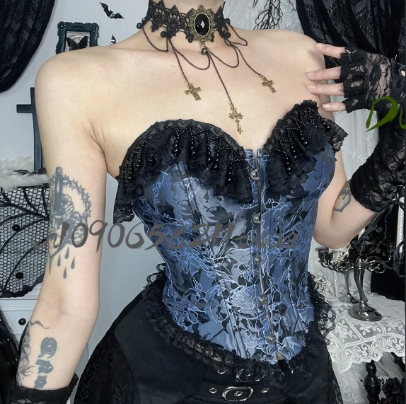 Y2K Gothic Corset Bustier Top – 2025 New French Jacquard Underbust Corset with Boning Halloween Cosplay
Y2K Gothic Corset Bustier Top – 2025 New French Jacquard Underbust Corset with Boning Halloween Cosplay