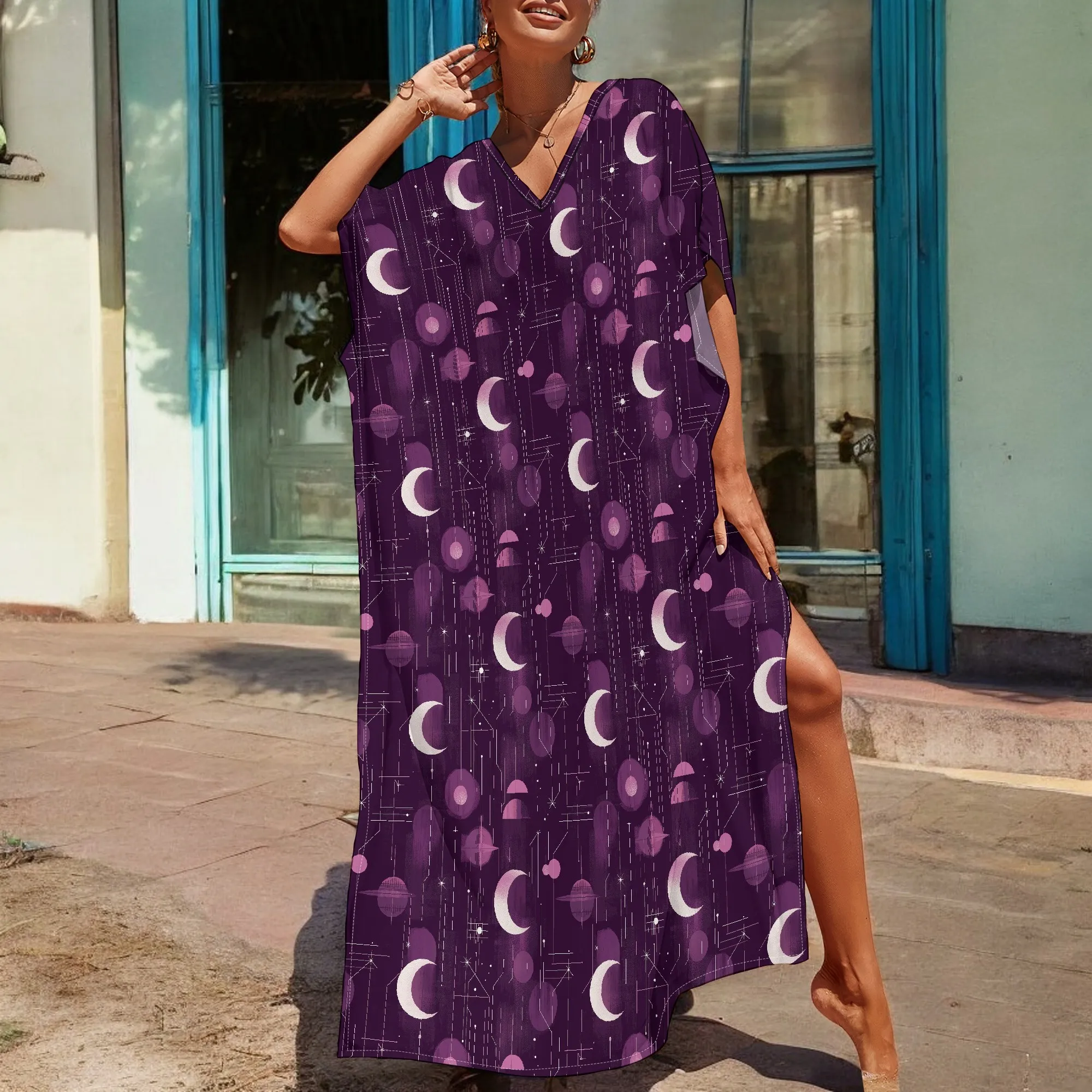 Afrocentric Plus Size Dress Celestial Moon and Stars Print V-Neck Loose Fit 3XL Casual or Night Wear
Afrocentric Plus Size Dress Celestial Moon and Stars Print V-Neck Loose Fit 3XL Casual or Night Wear
