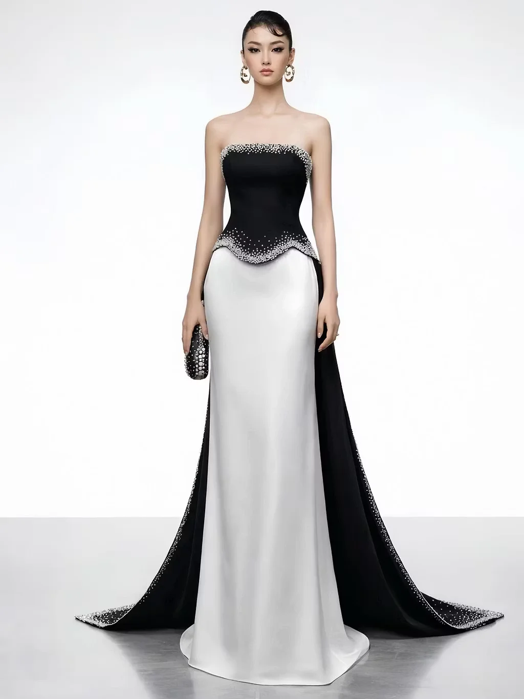 Customized Sparkly Beading Sequin Straight Evening Dress Strapless Long Tail Dubai Luxury Formal Cocktail Prom Party Vestidos
Customized Sparkly Beading Sequin Straight Evening Dress Strapless Long Tail Dubai Luxury Formal Cocktail Prom Party Vestidos