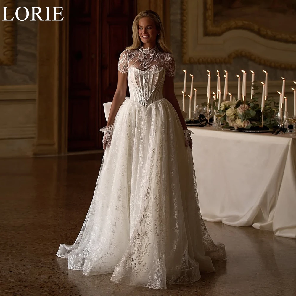 LORIE Elegant Lace Wedding Dresses A-Line Beading High Neck Appliques Pleated Bride Prom Gown Princess Bridal Gowns Customized
LORIE Elegant Lace Wedding Dresses A-Line Beading High Neck Appliques Pleated Bride Prom Gown Princess Bridal Gowns Customized