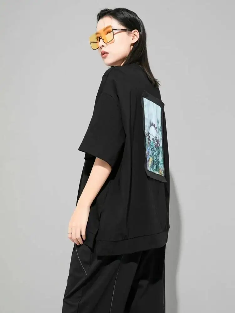 Women Black Back Printed Irregular Big Size T-shirt New Round Neck Short Sleeve Fashion Tide Spring Summer
Women Black Back Printed Irregular Big Size T-shirt New Round Neck Short Sleeve Fashion Tide Spring Summer