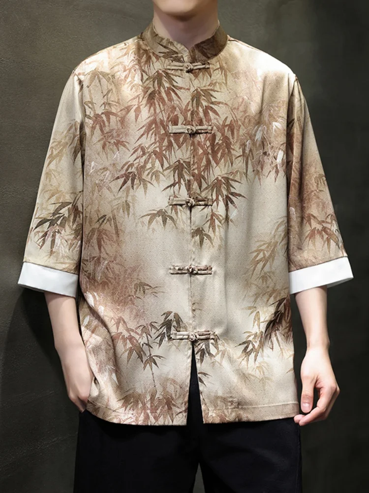 Loose Fit Ice Silk Men's irt ort Sve Print Casual Summer Chinese Sle Large Size Buddhist Priest's Clothing
Loose Fit Ice Silk Men's irt ort Sve Print Casual Summer Chinese Sle Large Size Buddhist Priest's Clothing