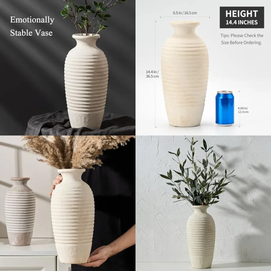 Ceramic Natural Rustic Vase, 14.4 Inch Large Vintage Flower Threaded Decorative Farmhouse Tall Vase for Home Decor, Living Room
Ceramic Natural Rustic Vase, 14.4 Inch Large Vintage Flower Threaded Decorative Farmhouse Tall Vase for Home Decor, Living Room