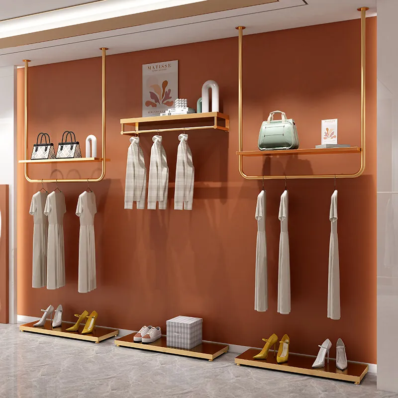 clothing store display rack hanging clothes stainless steel titanium display shelf women's clothing store wall hanging rod
clothing store display rack hanging clothes stainless steel titanium display shelf women's clothing store wall hanging rod