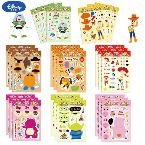 8/16/32Pcs Cute Disney Toy Story Stickers Make a Face Puzzle Sticker DIY Game Children Educational Toys Cartoon Assemble Decals