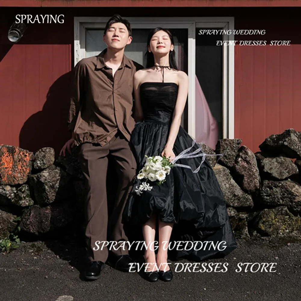 SPRAYING Black A-line Korea Wedding Party Dresses Taffeta Wedding Photo Shoot Strapless Sleeveless Draped High Low Prom Gown
SPRAYING Black A-line Korea Wedding Party Dresses Taffeta Wedding Photo Shoot Strapless Sleeveless Draped High Low Prom Gown