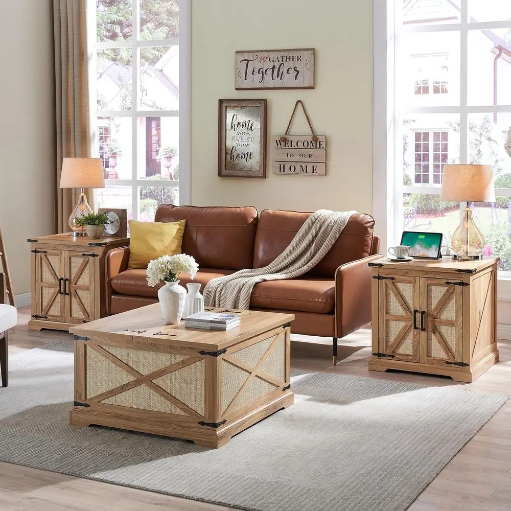 Комплект для гостиной из 3 предметов: журнальный столик с зарядной станцией и 2 приставных столика с местом для хранения
Комплект для гостиной из 3 предметов: журнальный столик с зарядной станцией и 2 приставных столика с местом для хранения