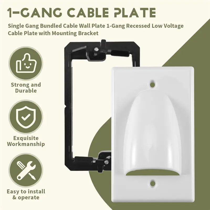 YLS-Single Gang Bundled Cable Wall Plate 1-Gang Recessed Low Voltage Cable Plate With Mounting Bracket (2-Pack, White)
YLS-Single Gang Bundled Cable Wall Plate 1-Gang Recessed Low Voltage Cable Plate With Mounting Bracket (2-Pack, White)