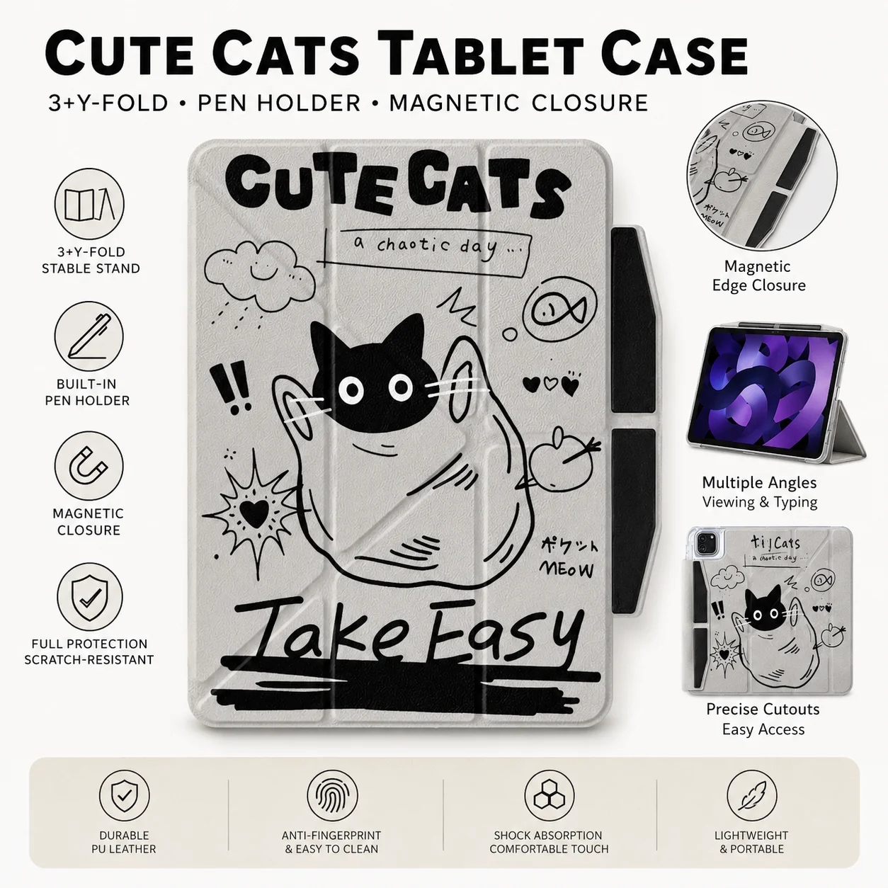 Cute Cat Tablet Case For iPad 10/11 Air4/5/7 Pro 11/13 Case With Pen Tray Auto Wake Sleep Shockproof Case
Cute Cat Tablet Case For iPad 10/11 Air4/5/7 Pro 11/13 Case With Pen Tray Auto Wake Sleep Shockproof Case