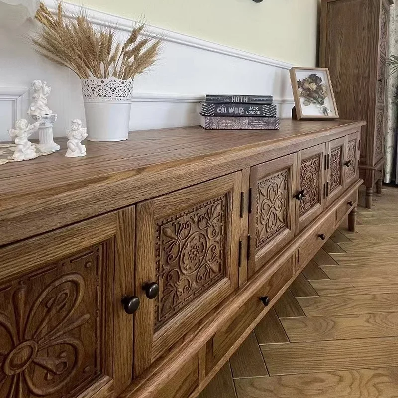 American country solid wood carving flower TV cabinet combination retro pastoral oak living room storage cabinet B & B long
American country solid wood carving flower TV cabinet combination retro pastoral oak living room storage cabinet B & B long
