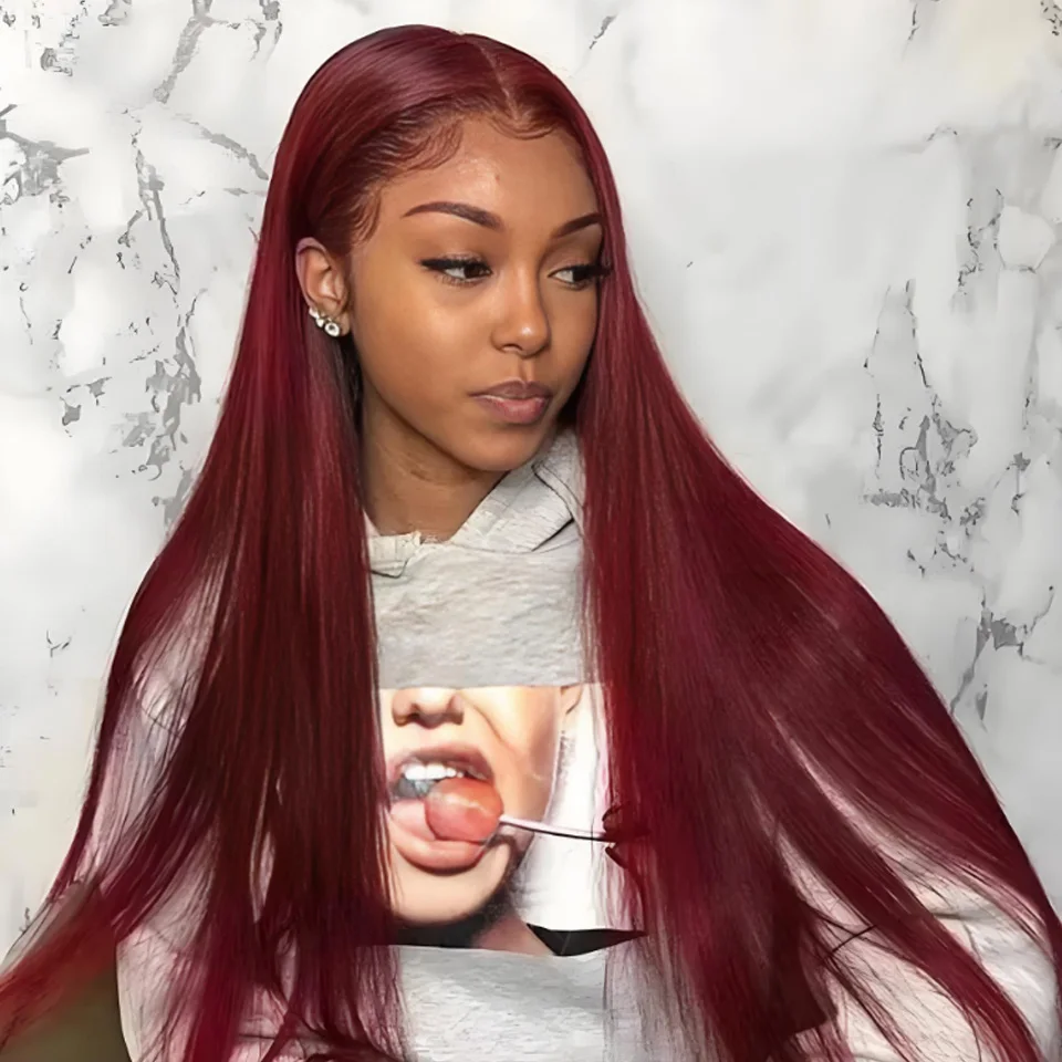 30 32 Inch 99j Burgundy HD 13x6 Bone Straight Lace Frontal Wig Human Hair Wine Red Lace Front Wig Colored Human Hair Closure Wig 
30 32 Inch 99j Burgundy HD 13x6 Bone Straight Lace Frontal Wig Human Hair Wine Red Lace Front Wig Colored Human Hair Closure Wig