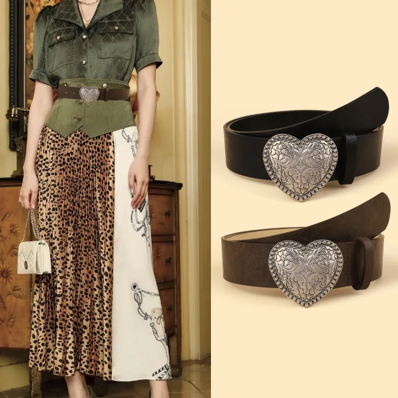New Fashionable Retro Tibetan Heart-Shaped Buckle Belt for Women Korean-Style Versatile Wide Belt Fashion Accessory Belts
New Fashionable Retro Tibetan Heart-Shaped Buckle Belt for Women Korean-Style Versatile Wide Belt Fashion Accessory Belts