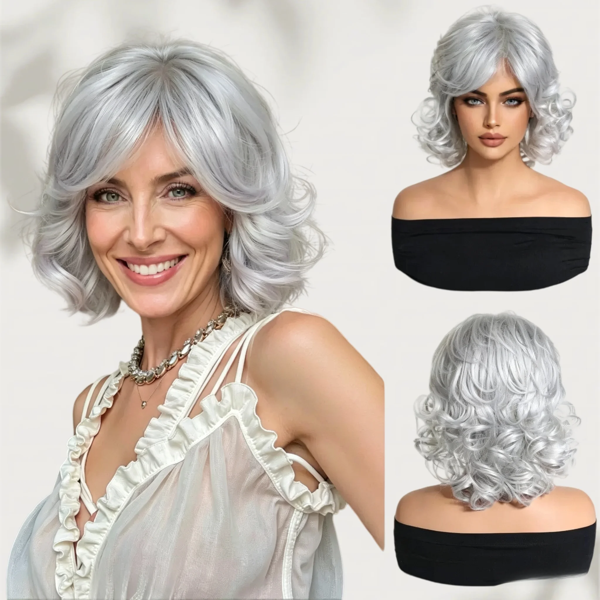 Short curly bob wig suitable for middle-aged women, synthetic full-head wig, fluffy and realistic European and American style
Short curly bob wig suitable for middle-aged women, synthetic full-head wig, fluffy and realistic European and American style