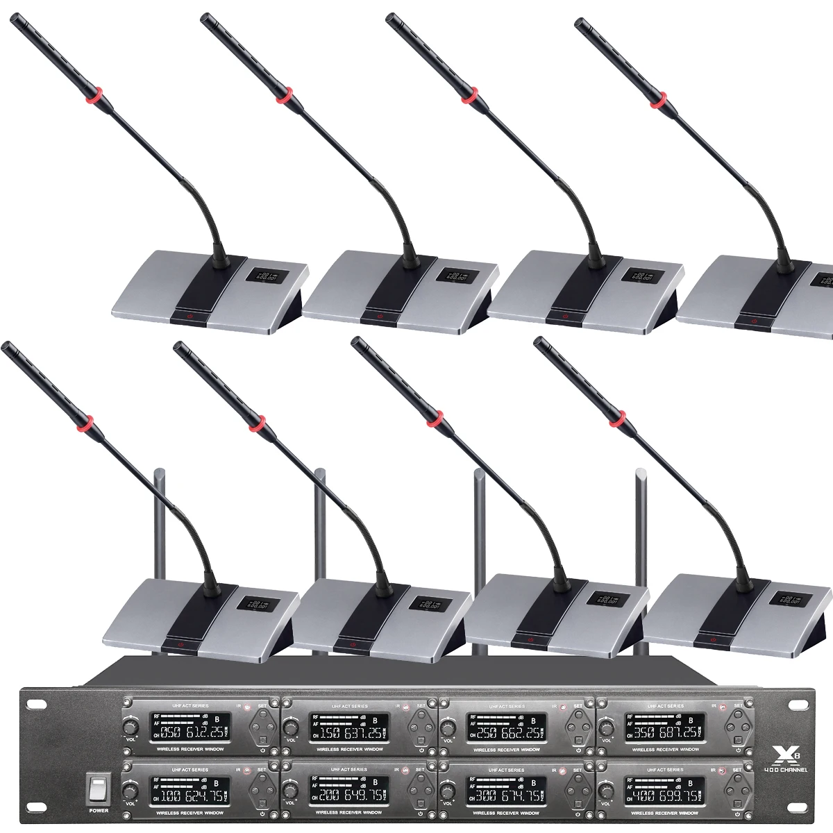 MiCWL D800 8-Channel Digital Wireless Conference Microphone System 8 Silver Table Ultra-High-End UHF Gooseneck Mics
MiCWL D800 8-Channel Digital Wireless Conference Microphone System 8 Silver Table Ultra-High-End UHF Gooseneck Mics
