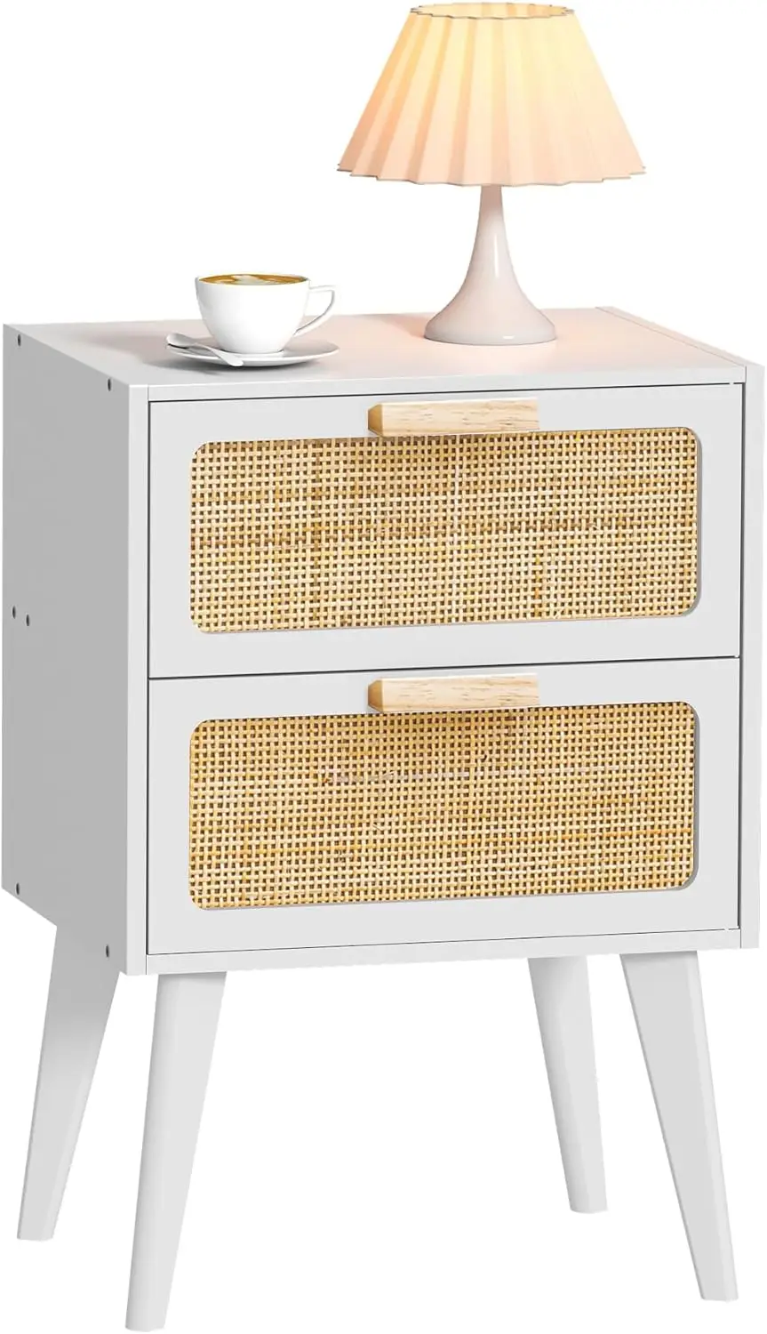 White Nightstand with 2 Handmade Rattan Drawers, Boho End Table for Living Room Bedroom
White Nightstand with 2 Handmade Rattan Drawers, Boho End Table for Living Room Bedroom
