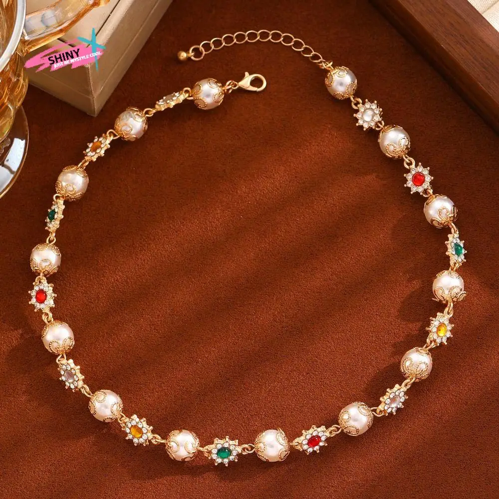 Ethnic Style Flowers Pearl Necklaces Neck Jewelry Beads String Colorful Rhinestone Choker Sparkling Fashion
Ethnic Style Flowers Pearl Necklaces Neck Jewelry Beads String Colorful Rhinestone Choker Sparkling Fashion