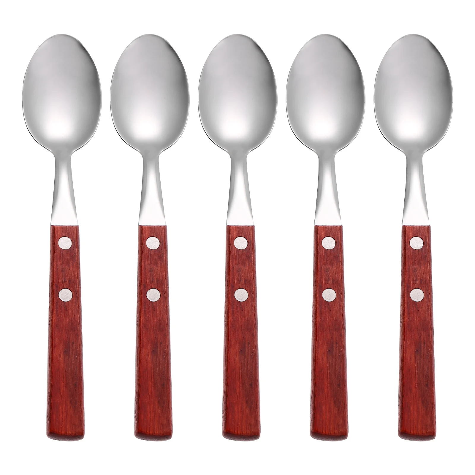 5pcs Stainless Steel Spoon Wood Handle Dessert Kitchen Spoon Red Wood Smooth Easy Clean Corrosion Resistant Tableware
5pcs Stainless Steel Spoon Wood Handle Dessert Kitchen Spoon Red Wood Smooth Easy Clean Corrosion Resistant Tableware