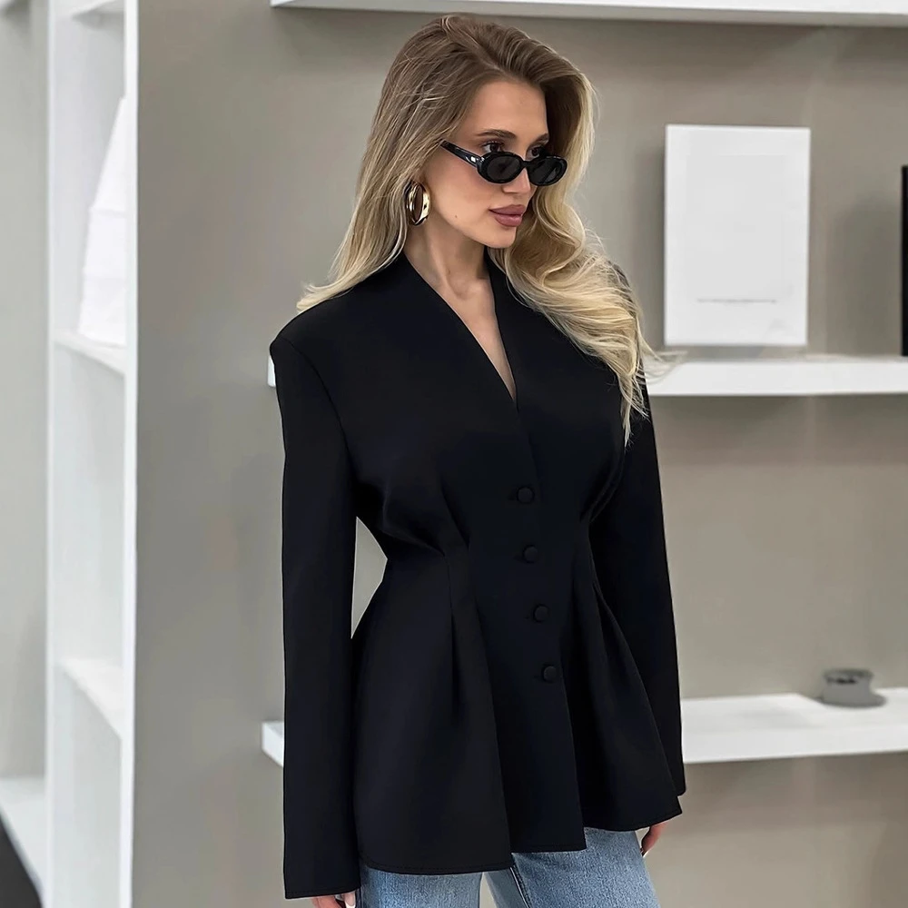 Ele Slim Fit Bla Women's Faion Autumn V-Ne Long Sve Commute Design Sense Outerwear Ele Classy Waist-C... 
Ele Slim Fit Bla Women's Faion Autumn V-Ne Long Sve Commute Design Sense Outerwear Ele Classy Waist-C...