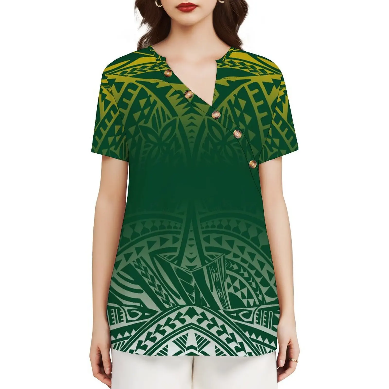 Drop Shipping Wholesale Custom Logo Lady Slanted collar T-shirt Polynesian Tribal Design Short Sleeve Casual Tshirt
Drop Shipping Wholesale Custom Logo Lady Slanted collar T-shirt Polynesian Tribal Design Short Sleeve Casual Tshirt