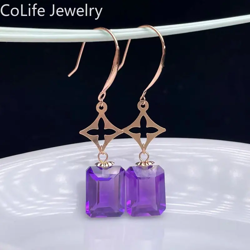 Real 18K Rose Gold Drop Earrings 7mm*9mm Emerald Cut Amethyst Gold Earrings for Office Woman
Real 18K Rose Gold Drop Earrings 7mm*9mm Emerald Cut Amethyst Gold Earrings for Office Woman