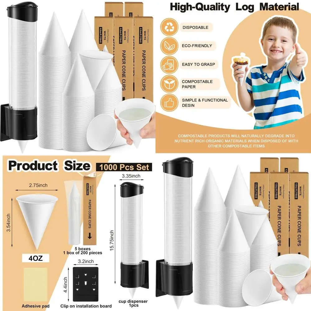 1000 Pack 4 oz Thick Paper Snow Cone Cups with Wall Mount Dispenser for Shaved Ice Treats
1000 Pack 4 oz Thick Paper Snow Cone Cups with Wall Mount Dispenser for Shaved Ice Treats