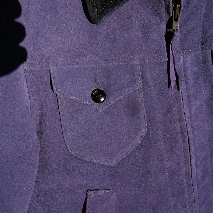 Men Purple Suede Cowhide Genuine Leather Jacket Mendoza Moon Pocket Lapel Fashion Biker Coat 153 Sf123200c5c6a4510891ce4943b574b5b6
