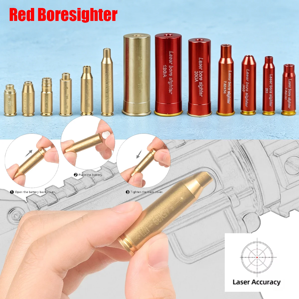 Tactical Red Laser Brass Boresighter Caliber .223/5.56/9mm/308/7.62/.45/30-06 for Cartridge Boresight Scope Hunting Accessories
Tactical Red Laser Brass Boresighter Caliber .223/5.56/9mm/308/7.62/.45/30-06 for Cartridge Boresight Scope Hunting Accessories