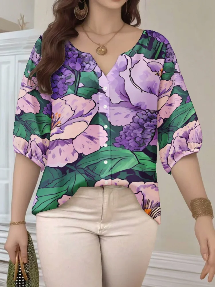 Plus Size Boho Floral Blouse Women V Neck 3/4 Sleeve Oversized Casual Button Down Shirt Curvy Ladies Summer Vacation Blusas
Plus Size Boho Floral Blouse Women V Neck 3/4 Sleeve Oversized Casual Button Down Shirt Curvy Ladies Summer Vacation Blusas