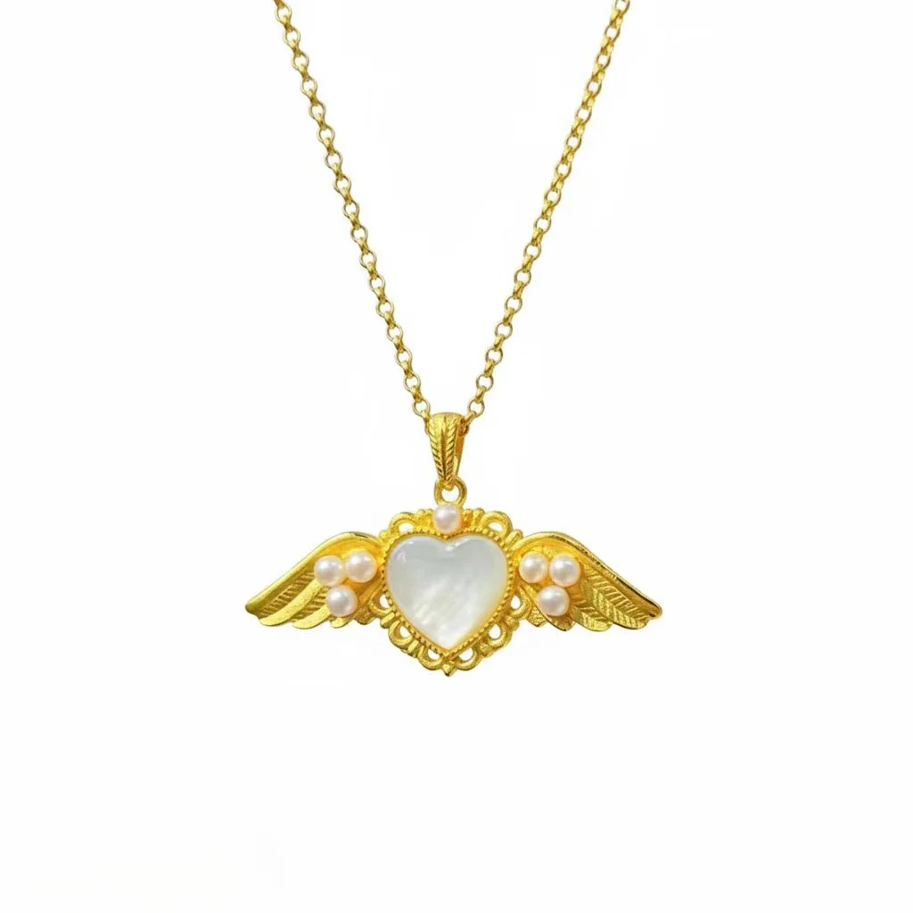 Подвеска-крыло в форме сердца 18 карат, изысканное ожерелье из перламутра с инкрустацией золотом AU750 и белым перламутром в подарок подруге
Подвеска-крыло в форме сердца 18 карат, изысканное ожерелье из перламутра с инкрустацией золотом AU750 и белым перламутром в подарок подруге