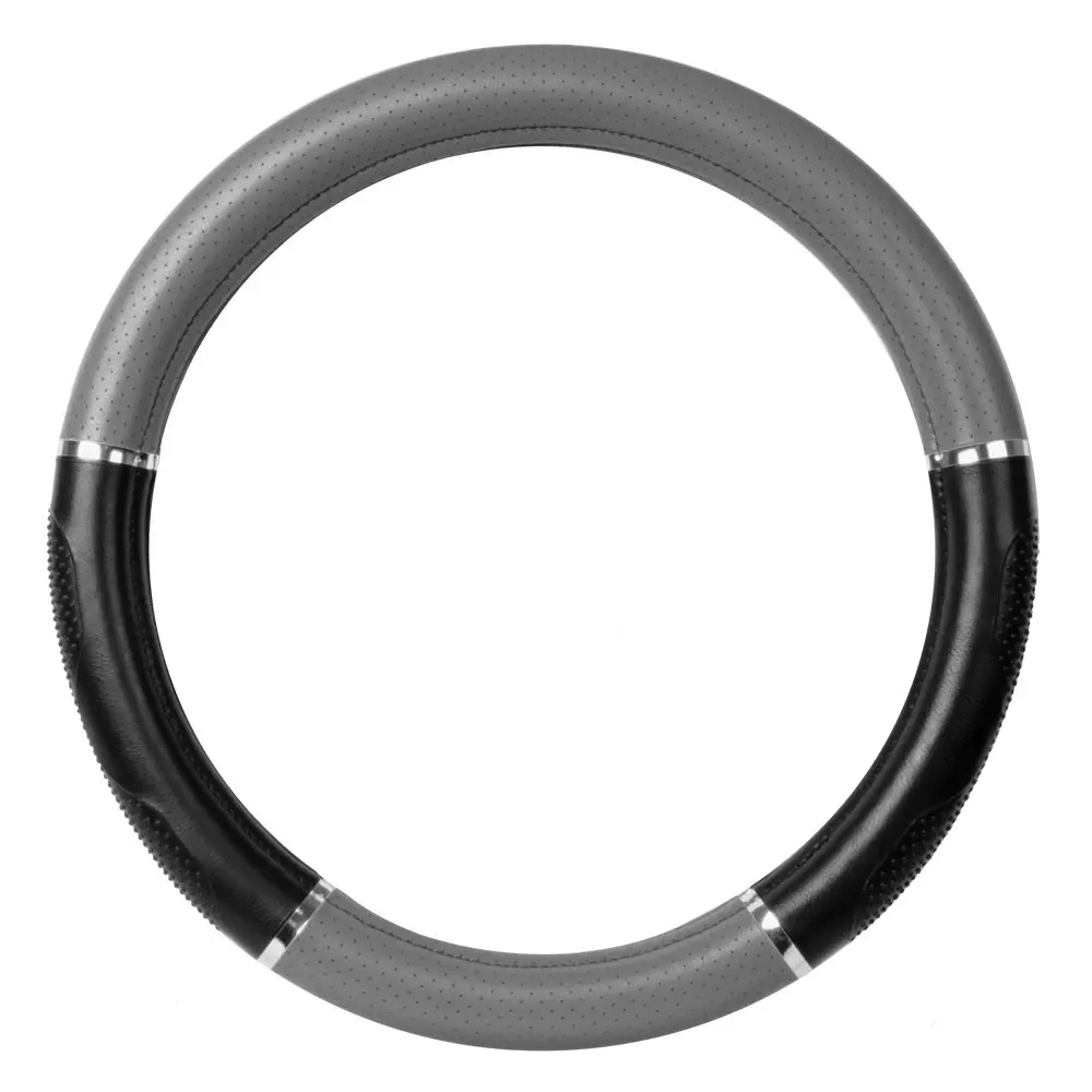 18 Inch Black And Gray Perforated Leather Steering Wheel Cover With Chrome Accents
18 Inch Black And Gray Perforated Leather Steering Wheel Cover With Chrome Accents