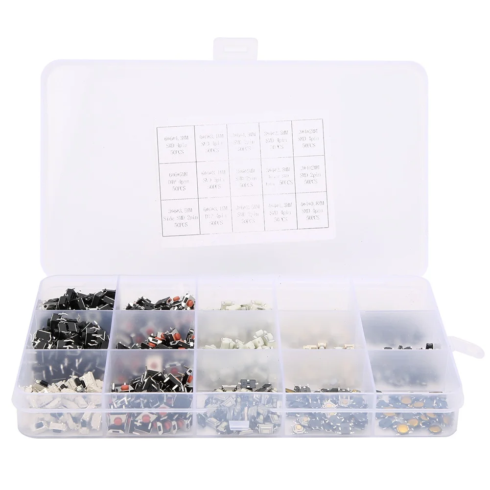 750PCS 15 Value Tactile Push Button Switch Light Touch Micro Tact Switch
750PCS 15 Value Tactile Push Button Switch Light Touch Micro Tact Switch