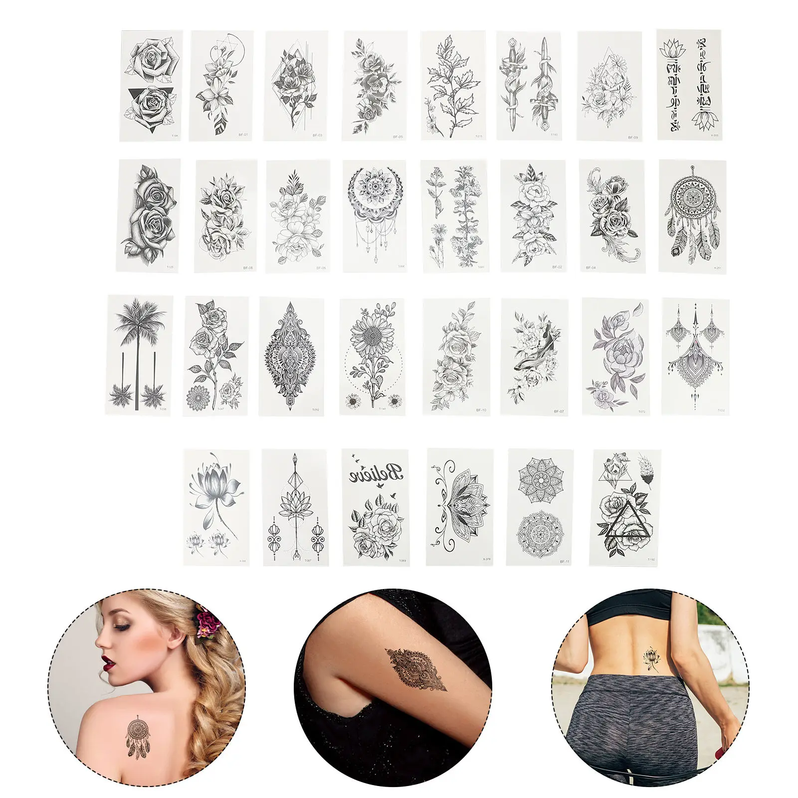 30pcs Temporary Flower Tattoos Stickers Waterproof Body Art Party Decals Black Tattoo Designs Water Transfer Printing
30pcs Temporary Flower Tattoos Stickers Waterproof Body Art Party Decals Black Tattoo Designs Water Transfer Printing