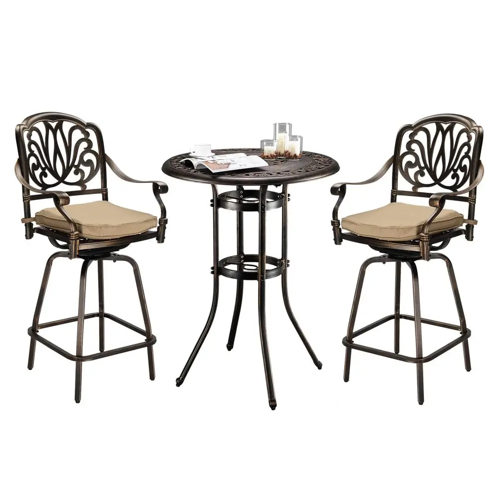 3 Piece Outdoor Bar Set, Cast Aluminum Outdoor Swivel Bar Stools and Table w Umberlla Hole, AllWeather Outdoor Bar Table and Ch
3 Piece Outdoor Bar Set, Cast Aluminum Outdoor Swivel Bar Stools and Table w Umberlla Hole, AllWeather Outdoor Bar Table and Ch