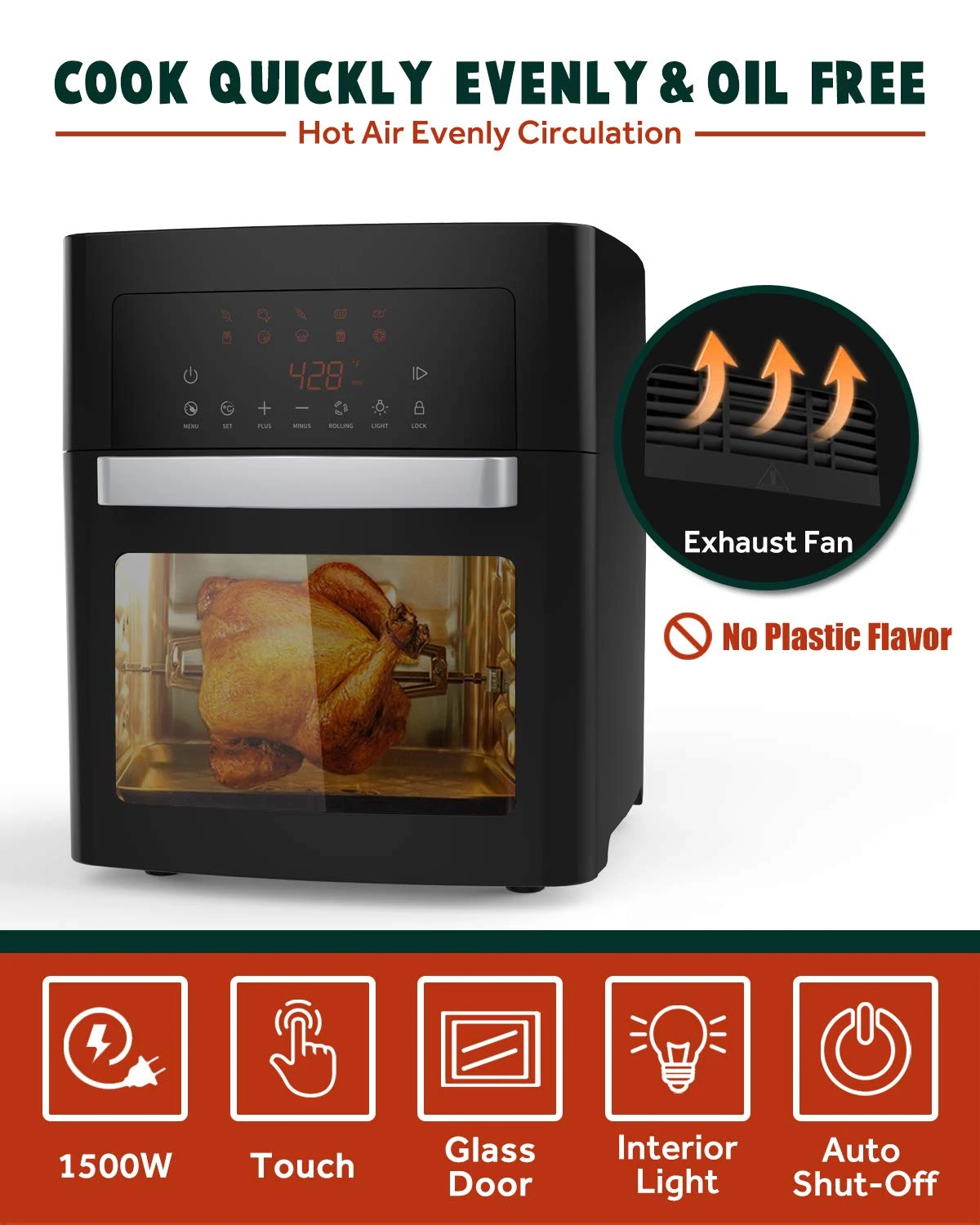 Air Fryer, 16 Quarts XL Size, Smart Cook Presets with LED Digital Touchscreen Rotisserie Oven, Countertop Oven with Convection&T
Air Fryer, 16 Quarts XL Size, Smart Cook Presets with LED Digital Touchscreen Rotisserie Oven, Countertop Oven with Convection&T